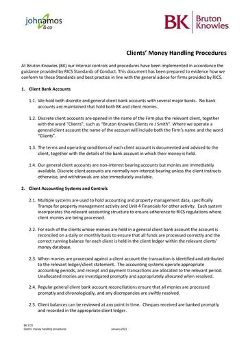 Clients' Money Handling Procedures January 2021