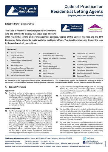 Code of Practice for Residential Letting Agents